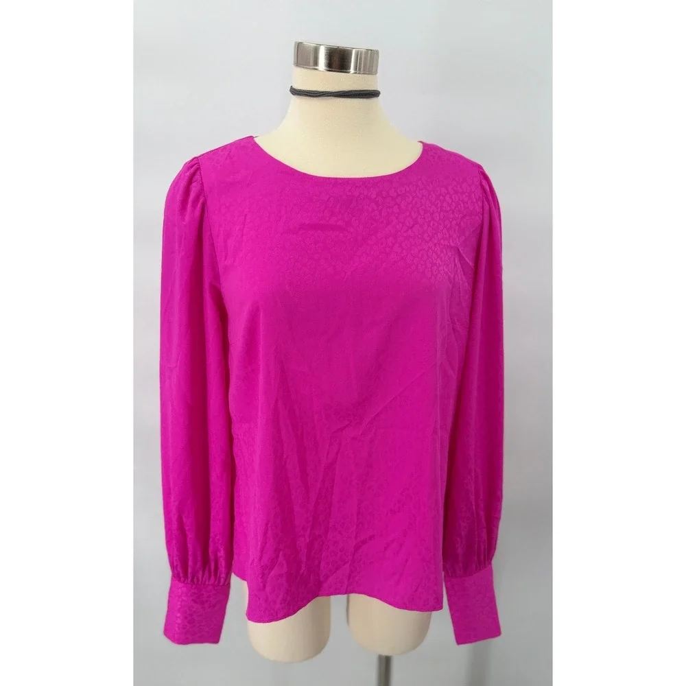 Lilly Pulitzer Blouse Womens M Pink Leopard Jacquard Puff Sleeve Top